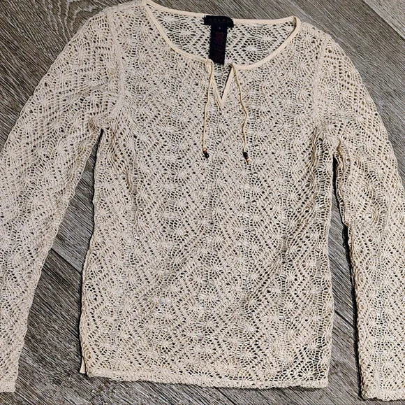 NWOT RALPH Lauren Crochet Open Knit Ecru Top Coverup Women's Sz S - Picture 7 of 9